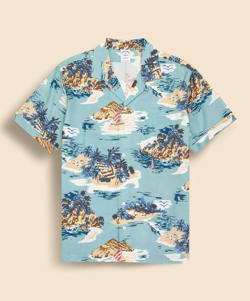 Brooks Brothers / ブルックス ブラザーズ シャツ・ブラウス | コットン　アイランドプリント　オープンカラーシャツ　Regular Fit（ブルー）