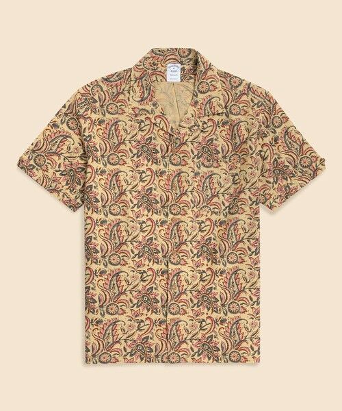 Brooks Brothers / ブルックス ブラザーズ シャツ・ブラウス | コットン　ブロックプリントパターン　ペイズリー　オープンカラーシャツ　Regular Fit（ベージュ）