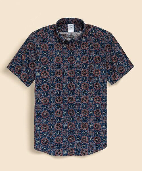 Brooks Brothers / ブルックス ブラザーズ シャツ・ブラウス | コットン　ブロックプリントパターン　ジオメトリックメダリオン　オープンカラーシャツ　Regular Fit（ブルー）