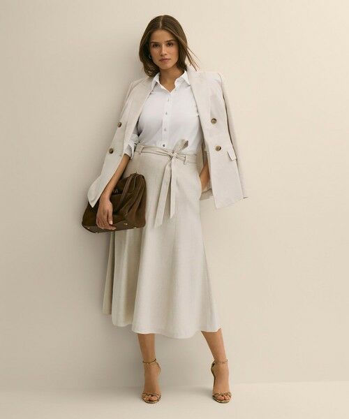 Brooks Brothers / ブルックス ブラザーズ ミニ・ひざ丈スカート | リネンブレンド　ベルテッド　Aラインロングスカート | 詳細1