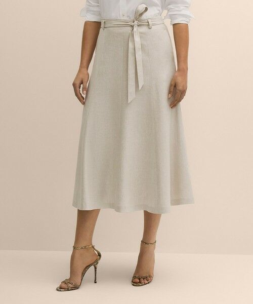 Brooks Brothers / ブルックス ブラザーズ ミニ・ひざ丈スカート | リネンブレンド　ベルテッド　Aラインロングスカート（ベージュ）