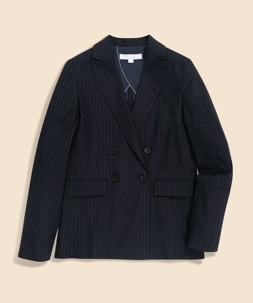 Brooks Brothers / ブルックス ブラザーズ テーラードジャケット | リネンブレンド　ピンストライプ　ダブル4ボタン　ピークトラペルジャケット（ネイビー）