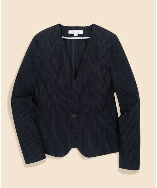 Brooks Brothers / ブルックス ブラザーズ ノーカラージャケット | リネンブレンド　ピンストライプ　ノーカラージャケット（ネイビー）