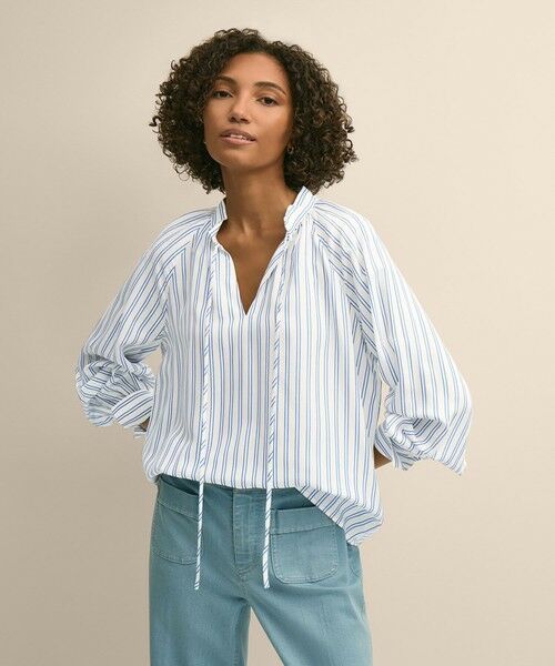 Brooks Brothers / ブルックス ブラザーズ シャツ・ブラウス | ビスコース　ダブルストライプ　タイネック　プルオーバーブラウス（ストライプ）