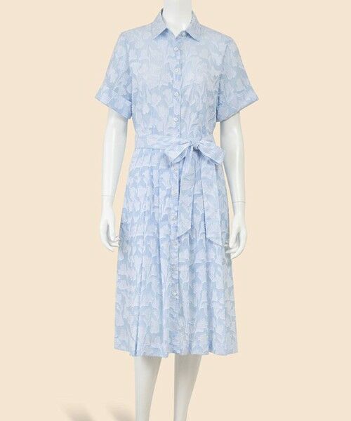 Brooks Brothers / ブルックス ブラザーズ ロング・マキシ丈ワンピース | コットン　ジャカード　ショートスリーブシャツドレス（ブルー）