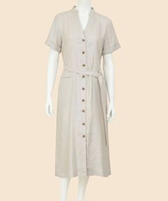 Brooks Brothers / ブルックス ブラザーズ ロング・マキシ丈ワンピース | リネンブレンド　Vネックベルテッド　ショートスリーブ　シャツワンピース