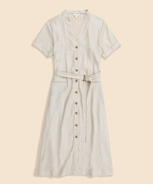 Brooks Brothers / ブルックス ブラザーズ ロング・マキシ丈ワンピース | リネンブレンド　Vネックベルテッド　ショートスリーブ　シャツワンピース | 詳細1