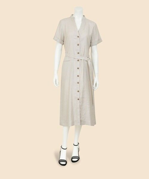 Brooks Brothers / ブルックス ブラザーズ ロング・マキシ丈ワンピース | リネンブレンド　Vネックベルテッド　ショートスリーブ　シャツワンピース | 詳細2