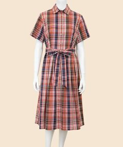 Brooks Brothers / ブルックス ブラザーズ ロング・マキシ丈ワンピース | コットン／リネン　マドラスチェック　ショートスリーブシャツワンピース