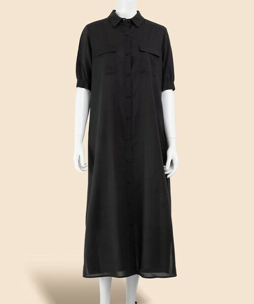 Brooks Brothers / ブルックス ブラザーズ ロング・マキシ丈ワンピース | コットンボイル　ダブルポケット　ハーフスリーブ　シャツワンピース（ブラック）