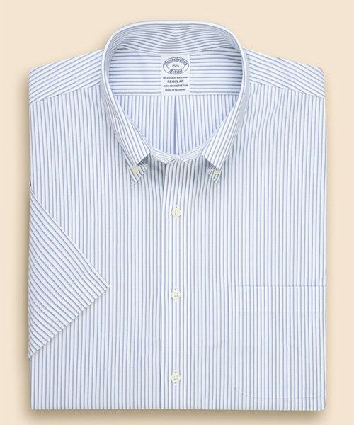 Brooks Brothers / ブルックス ブラザーズ シャツ・ブラウス | ストレッチブロードクロス　ストライプ　ショートスリーブ　ドレスシャツ　Regular Fit（ホワイト×ブルー）