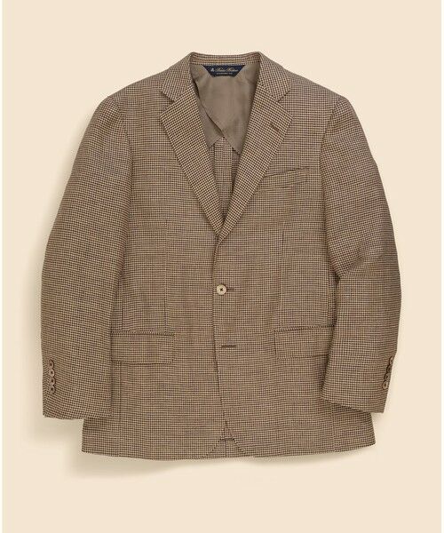 Brooks Brothers / ブルックス ブラザーズ テーラードジャケット | アイリッシュリネン　ハウンドトゥース　シングル２釦アンコンジャケット　Classic（ブラウン）