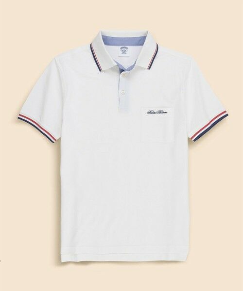 Brooks Brothers / ブルックス ブラザーズ ポロシャツ | コットンストレッチピケ　スクリプトエンブロイダリー　ティップド　ポロシャツ　Slim Fit（ホワイト）