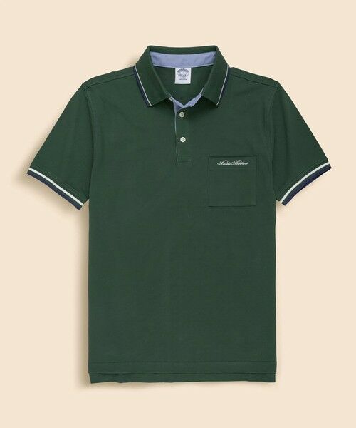 Brooks Brothers / ブルックス ブラザーズ ポロシャツ | コットンストレッチピケ　スクリプトエンブロイダリー　ティップド　ポロシャツ　Slim Fit（グリーン）