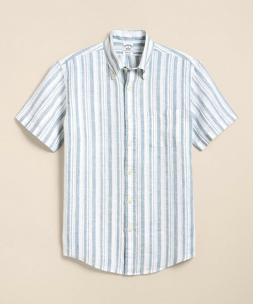 Brooks Brothers / ブルックス ブラザーズ シャツ・ブラウス | アイリッシュリネン　シーズナルパターン　ショートスリーブ　スポーツシャツ　Regular Fit（ホワイト×ブルー）
