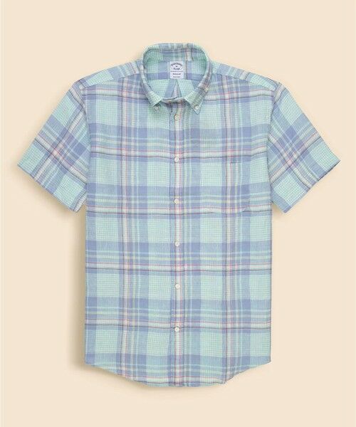 Brooks Brothers / ブルックス ブラザーズ シャツ・ブラウス | アイリッシュリネン　シーズナルパターン　ショートスリーブ　スポーツシャツ　Regular Fit（ブルー）