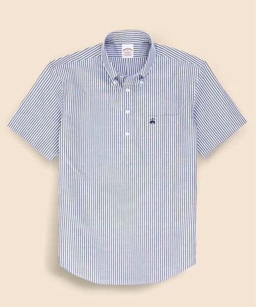 Brooks Brothers / ブルックス ブラザーズ シャツ・ブラウス | コットン／リネン　GFロゴ　ストライプ　ショートスリーブ　プルオーバーシャツ（ネイビー）