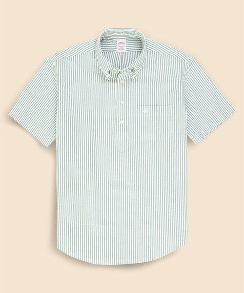 Brooks Brothers / ブルックス ブラザーズ シャツ・ブラウス | コットン　シアサッカー　GFロゴ　ショートスリーブ　プルオーバーシャツ（グリーン）