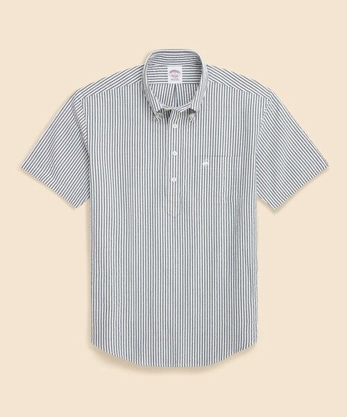 Brooks Brothers / ブルックス ブラザーズ シャツ・ブラウス | コットン　シアサッカー　GFロゴ　ショートスリーブ　プルオーバーシャツ（ネイビー）