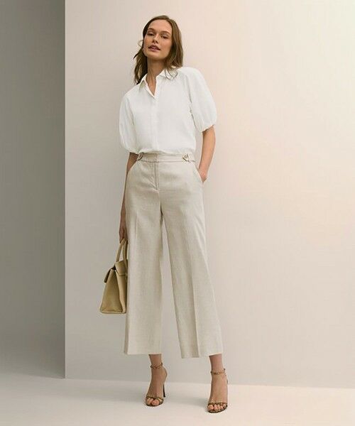 Brooks Brothers / ブルックス ブラザーズ スラックス・ドレスパンツ | リネンブレンド　サイドタブ　ワイドレッグ　クロップドパンツ | 詳細1