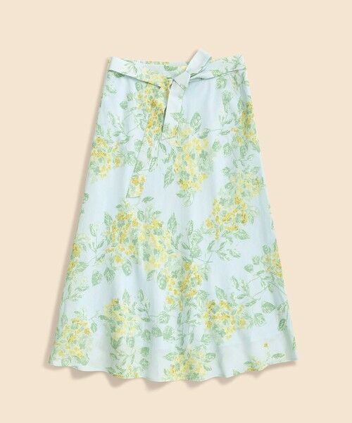 Brooks Brothers / ブルックス ブラザーズ ミニ・ひざ丈スカート | ビスコース／リネン　フローラルプリント　ベルテッド　マーメイドライン　ミディスカート（ライトブルー）