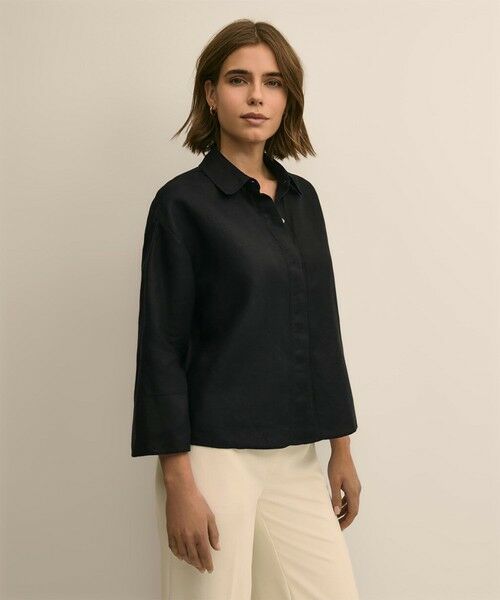Brooks Brothers / ブルックス ブラザーズ シャツ・ブラウス | アイリッシュリネン　リラックスフィット　ワイドスリーブ　クロップドシャツ（ブラック）