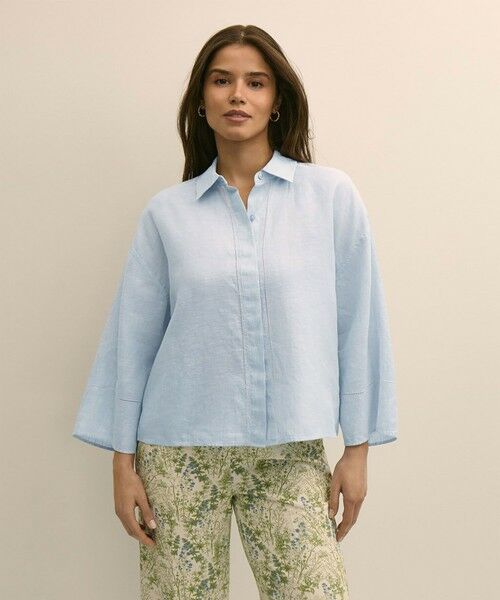 Brooks Brothers / ブルックス ブラザーズ シャツ・ブラウス | アイリッシュリネン　リラックスフィット　ワイドスリーブ　クロップドシャツ（ブルー）