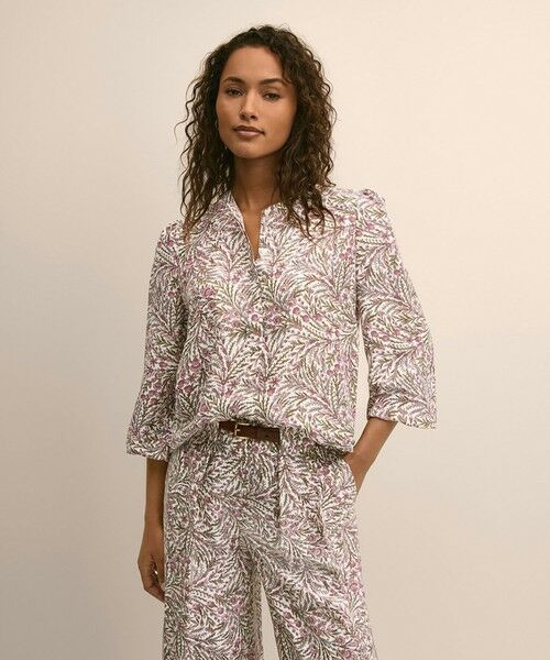 Brooks Brothers / ブルックス ブラザーズ シャツ・ブラウス | シルク　ボタニカルプリント　バルーンスリーブ　ブラウス（ホワイト×ピンク）