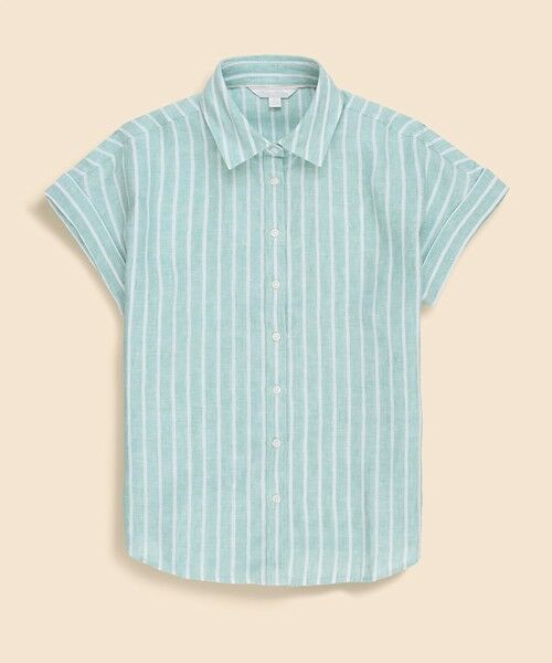 Brooks Brothers / ブルックス ブラザーズ シャツ・ブラウス | リネン　ストライプ　リラックスフィット　フレンチスリーブ　シャツ（アクア）