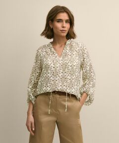 Brooks Brothers / ブルックス ブラザーズ シャツ・ブラウス | リヨセル／ナイロン　フローラルプリント　バルーンスリーブ　タイネック　プルオーバーブラウス