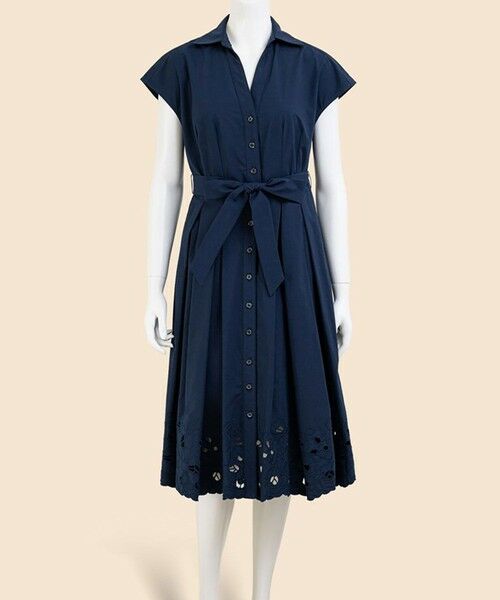 Brooks Brothers / ブルックス ブラザーズ ロング・マキシ丈ワンピース | コットンサテン　アイレット　スパゴカラー　シャツワンピース（ネイビー）