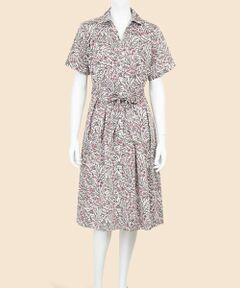 Brooks Brothers / ブルックス ブラザーズ ミニ丈・ひざ丈ワンピース | コットンサテン　ボタニカルプリント　ショートスリーブ　シャツワンピース
