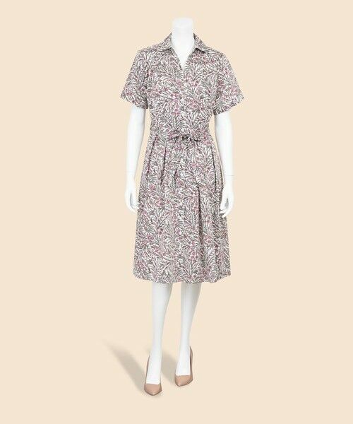 Brooks Brothers / ブルックス ブラザーズ ミニ丈・ひざ丈ワンピース | コットンサテン　ボタニカルプリント　ショートスリーブ　シャツワンピース | 詳細1