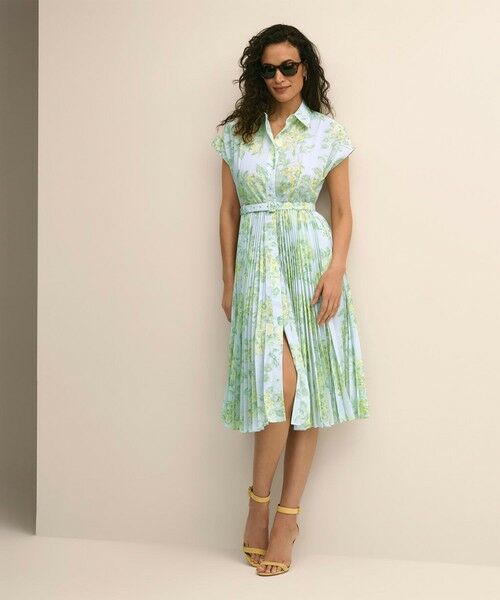 Brooks Brothers / ブルックス ブラザーズ ロング・マキシ丈ワンピース | ポリエステル　フローラルプリント　プリーツ　シャツドレス | 詳細1