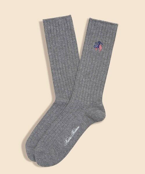 Brooks Brothers / ブルックス ブラザーズ ソックス | 【アメリカ建国250th記念】 コットンブレンド　星条旗GFロゴ　クルーソックス（グレー）