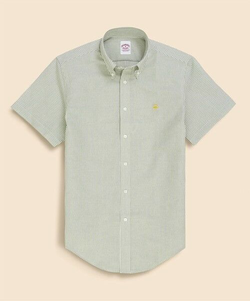 Brooks Brothers / ブルックス ブラザーズ シャツ・ブラウス | コットン/ペーパーヤーン GFロゴ ストライプ ショートスリーブ カジュアルシャツ Traditional Fit(グリーン)