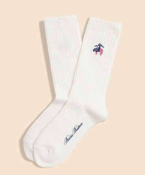 Brooks Brothers / ブルックス ブラザーズ ソックス | 【アメリカ建国250th記念】 コットンブレンド　星条旗GFロゴ　クルーソックス ＜ウィメンズ＞（ホワイト）