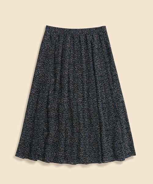 Brooks Brothers / ブルックス ブラザーズ ロング・マキシ丈スカート | ポリエステル BBロゴ アソートドットプリント シアー ソフトプリーツ ミディスカート(ブラック)