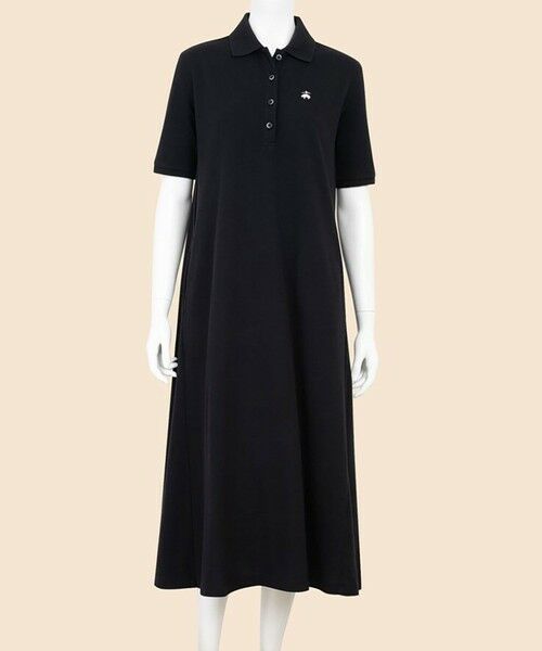 Brooks Brothers / ブルックス ブラザーズ ロング・マキシ丈ワンピース | コットンピケ GFロゴ リラックスフィット ハーフスリーブ ポロシャツワンピース(ブラック)
