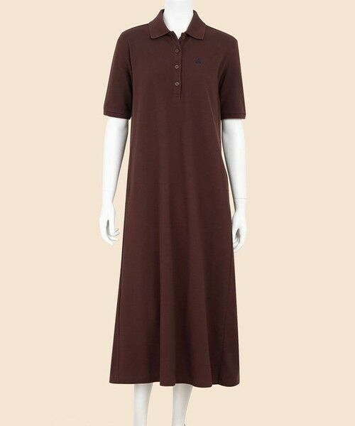 Brooks Brothers / ブルックス ブラザーズ ロング・マキシ丈ワンピース | コットンピケ GFロゴ リラックスフィット ハーフスリーブ ポロシャツワンピース(ブラウン)