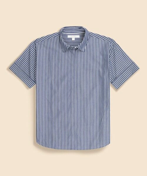 Brooks Brothers / ブルックス ブラザーズ シャツ・ブラウス | コットン ドロップショルダー ストライプ ショートスリーブシャツ Classic Fit(ホワイト×ネイビー)