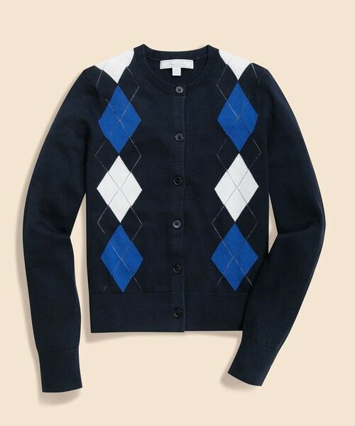 Brooks Brothers / ブルックス ブラザーズ カーディガン・ボレロ | スーピマコットン　アーガイル　クルーネックカーディガン（ネイビー）