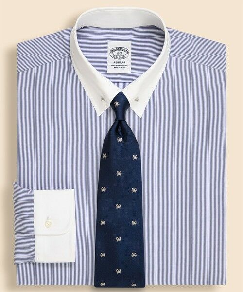 Brooks Brothers / ブルックス ブラザーズ シャツ・ブラウス | スーピマコットン　ブロードクロス　ピンストライプ　ピンホールカラー　クレリック　ドレスシャツ　Regular Fit（ホワイト×ブルー）
