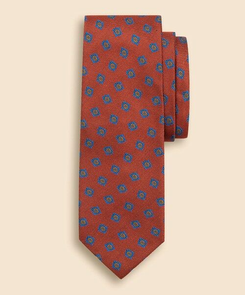 Brooks Brothers / ブルックス ブラザーズ ネクタイ | シルク　スクエア×フラワーモチーフ　ジャカードタイ（オレンジ）