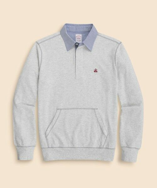 Brooks Brothers / ブルックス ブラザーズ ポロシャツ | コットンジャージー GFロゴ カンガルーポケット ラグビーシャツ(ライトグレー)