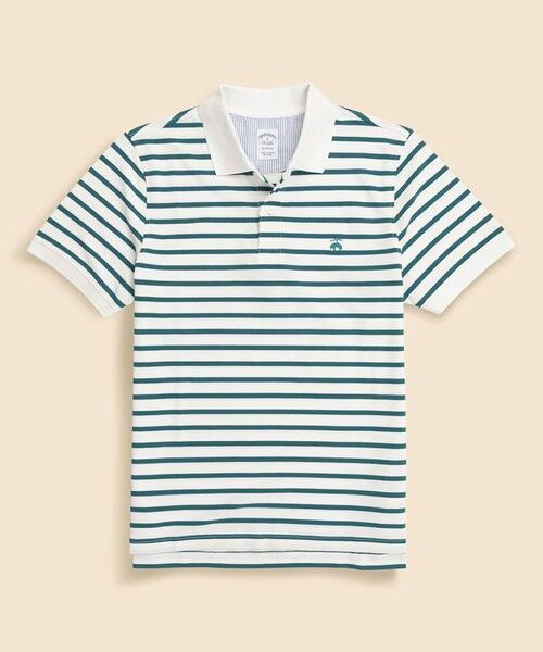 Brooks Brothers / ブルックス ブラザーズ ポロシャツ | コットン ストレッチピケ GFロゴ ストライプ ポロシャツ(ホワイト×グリーン)