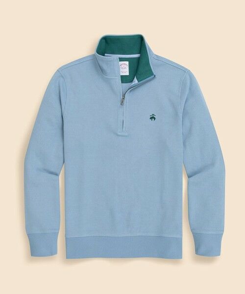 Brooks Brothers / ブルックス ブラザーズ スウェット | コットン フレンチリブ GFロゴ ハーフジップ モックネックプルオーバー(ブルーグレー)