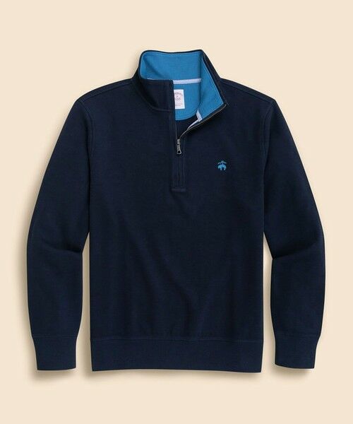 Brooks Brothers / ブルックス ブラザーズ スウェット | コットン フレンチリブ GFロゴ ハーフジップ モックネックプルオーバー(ネイビー)