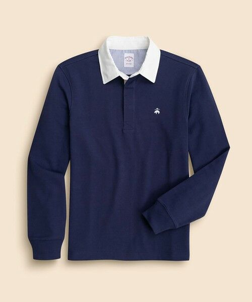 Brooks Brothers / ブルックス ブラザーズ ポロシャツ | コットンジャージー GFロゴ ソリッド ラグビーシャツ(ネイビー)