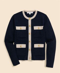 Brooks Brothers / ブルックス ブラザーズ カーディガン・ボレロ | ウール　バイカラー　ＧＦゴールドボタン　ノーカラーニットジャケット
